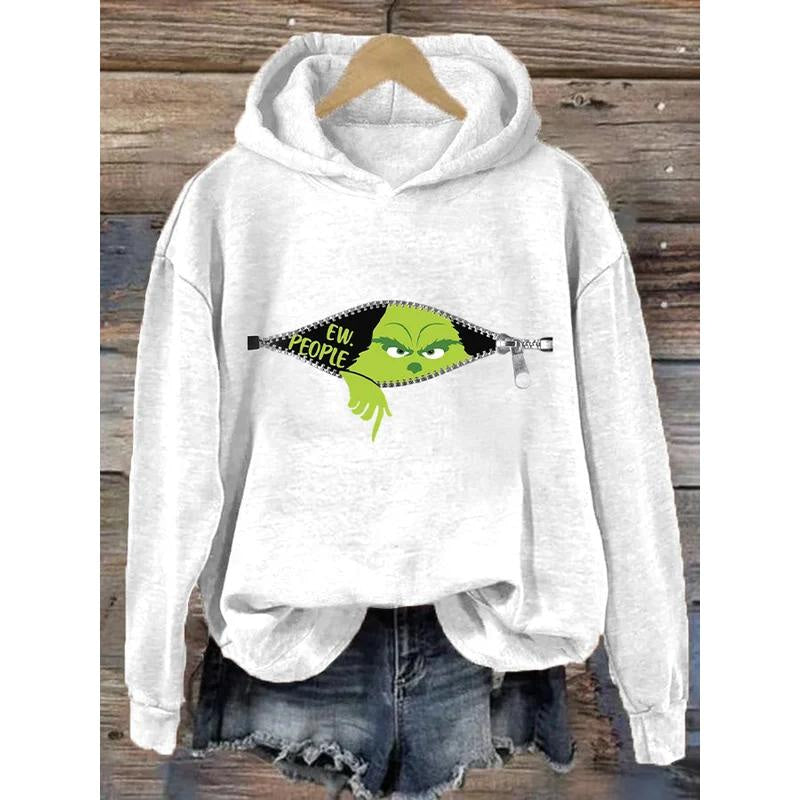 Aperturee - Women’s Ew People Christmas Print Hooded Sweatshirt