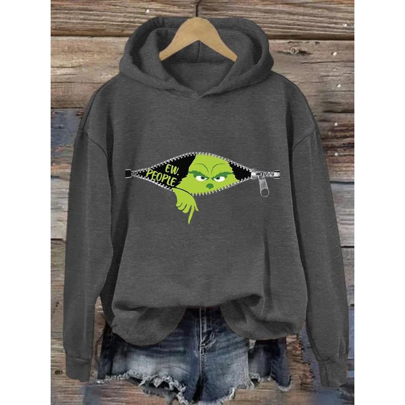 Aperturee - Women’s Ew People Christmas Print Hooded Sweatshirt