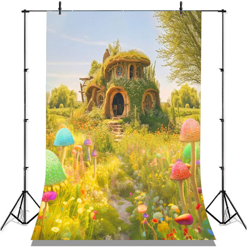 Aperturee - Wonderland Mushroom Green Grass Birthday Backdrop