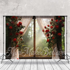 Aperturee - Wonderland Red Rose Vine Window Floral Backdrop