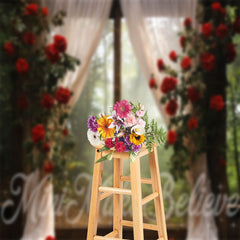 Aperturee - Wonderland Red Rose Vine Window Floral Backdrop