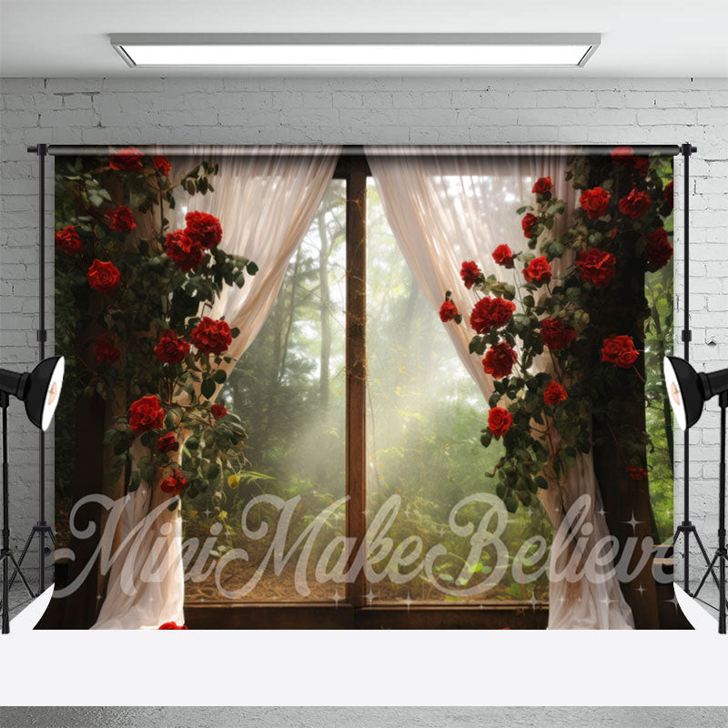 Aperturee - Wonderland Red Rose Vine Window Floral Backdrop