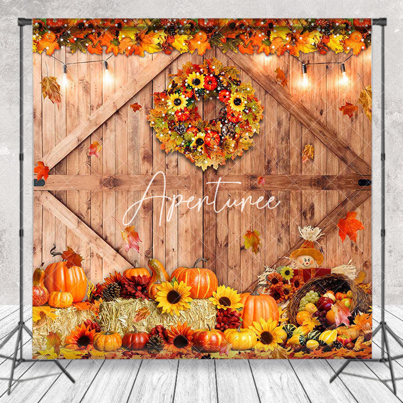 Aperturee - Wood Barn Door Bumper Harvest Thanksgiving Backdrop