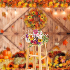 Aperturee - Wood Barn Door Bumper Harvest Thanksgiving Backdrop