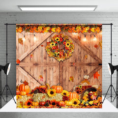 Aperturee - Wood Barn Door Bumper Harvest Thanksgiving Backdrop