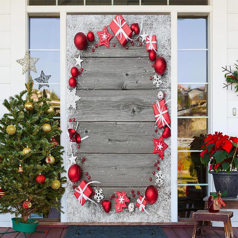 Aperturee - Wood Board Christmas Ball Gifts Snowflake Door Cover