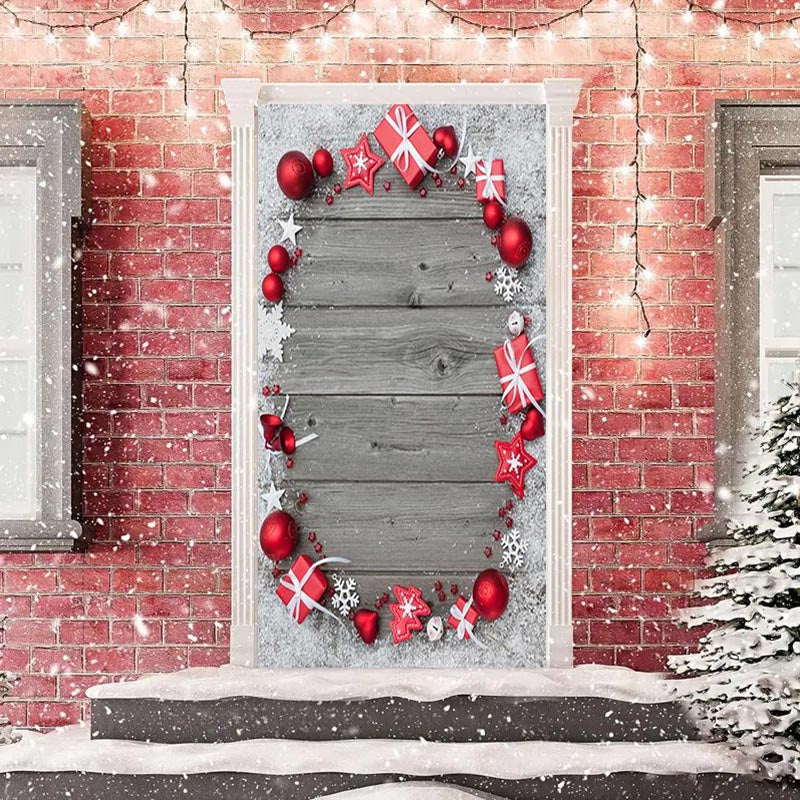 Aperturee - Wood Board Christmas Ball Gifts Snowflake Door Cover