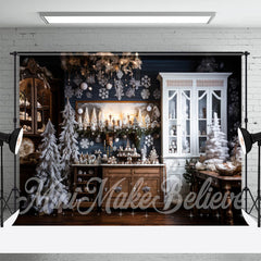 Aperturee - Wood Cupboard Snowflake Pine Tree Christmas Backdrop