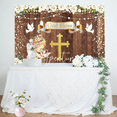 Aperturee - Wood Lattice Cross Angel God Bless Baptism Backdrop