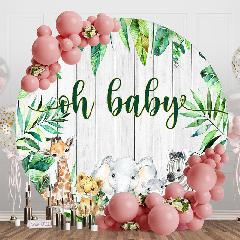 Aperturee - Wood Monstera Animals Round Baby Shower Backdrop