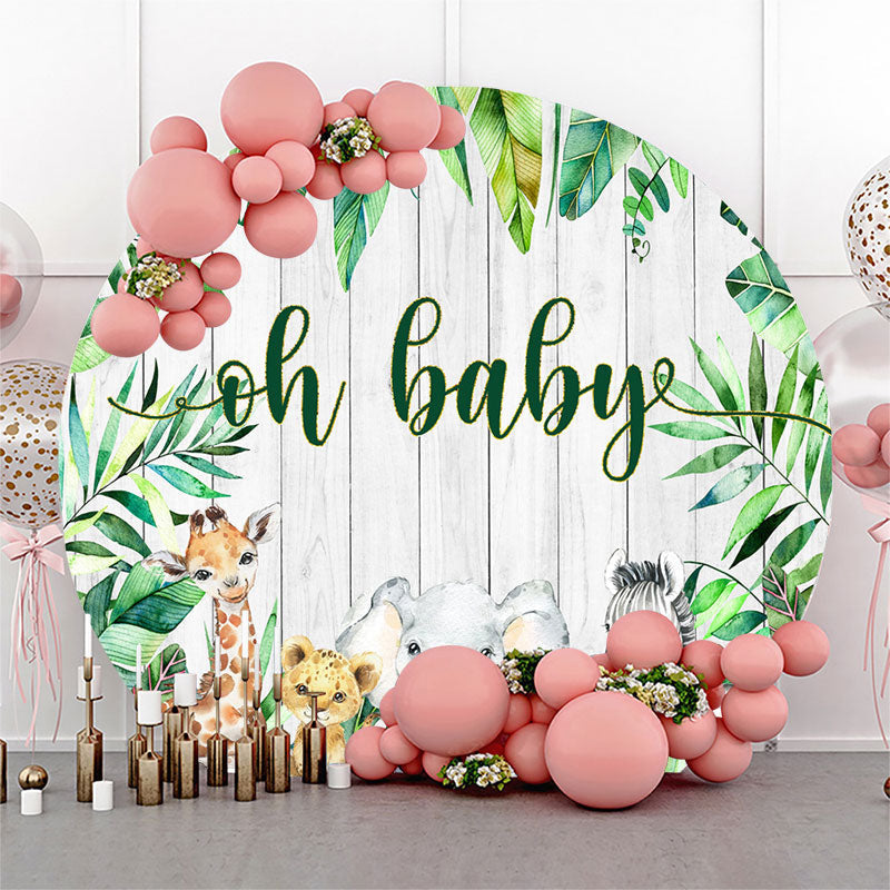 Aperturee - Wood Monstera Animals Round Baby Shower Backdrop