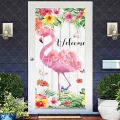 Aperturee - Wood Pink Flamingo Welcome Home Party Door Cover