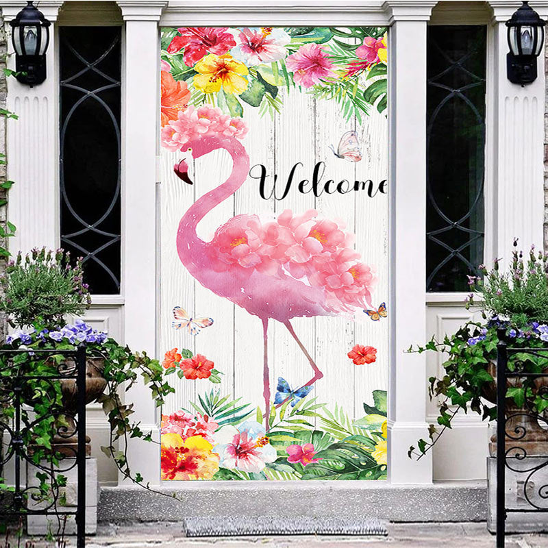 Aperturee - Wood Pink Flamingo Welcome Home Party Door Cover