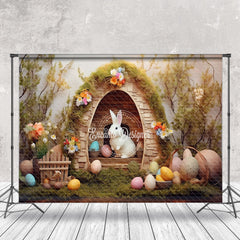 Aperturee - Wood Rabbit Hole Colorful Egg Floral Easter Backdrop