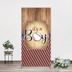 Aperturee - Wood Red Black Stripe Boy Arch Baby Shower Backdrop