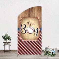 Aperturee - Wood Red Black Stripe Boy Arch Baby Shower Backdrop