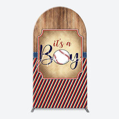 Aperturee - Wood Red Black Stripe Boy Arch Baby Shower Backdrop