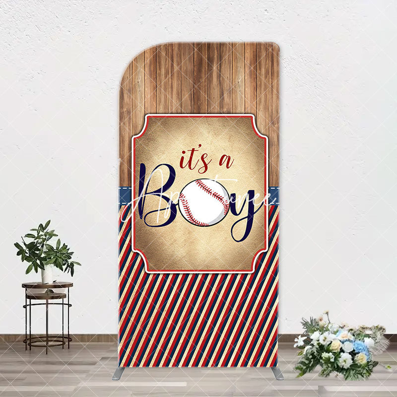 Aperturee - Wood Red Black Stripe Boy Arch Baby Shower Backdrop