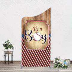 Aperturee - Wood Red Black Stripe Boy Arch Baby Shower Backdrop