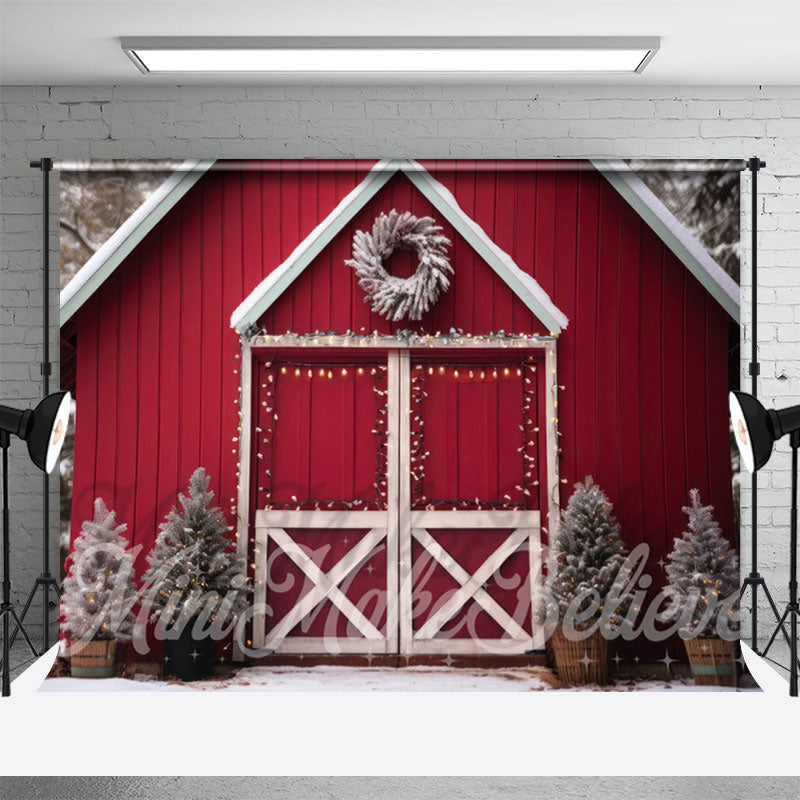 Aperturee - Wood Red House Door Abies Merry Christmas Backdrop