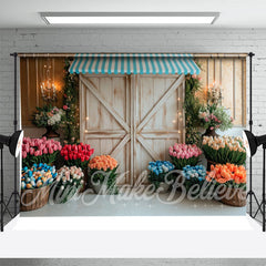 Aperturee - Wood Retro Door Colorful Tulip Cake Smash Backdrop