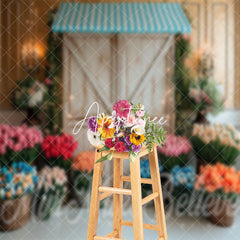 Aperturee - Wood Retro Door Colorful Tulip Cake Smash Backdrop