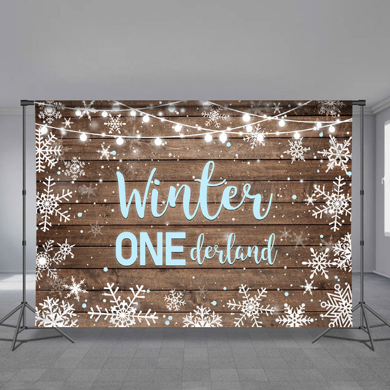 Aperturee - Wood Snow Blue Onederland 1st Birthday Backdrop