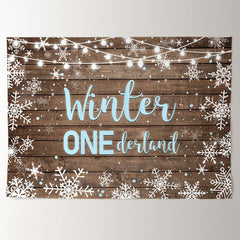 Aperturee - Wood Snow Blue Onederland 1st Birthday Backdrop