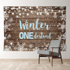 Aperturee - Wood Snow Blue Onederland 1st Birthday Backdrop