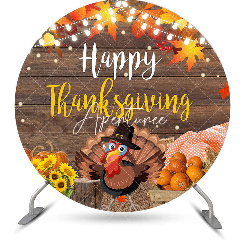 Aperturee - Wood Turkey Maple Round Happy Thanksgiving Backdrop