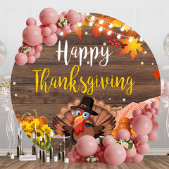 Aperturee - Wood Turkey Maple Round Happy Thanksgiving Backdrop