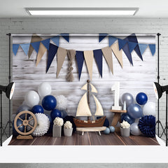 Aperturee - Wood Wall Blue Boys 1st Birthday Cake Smash Backdrop