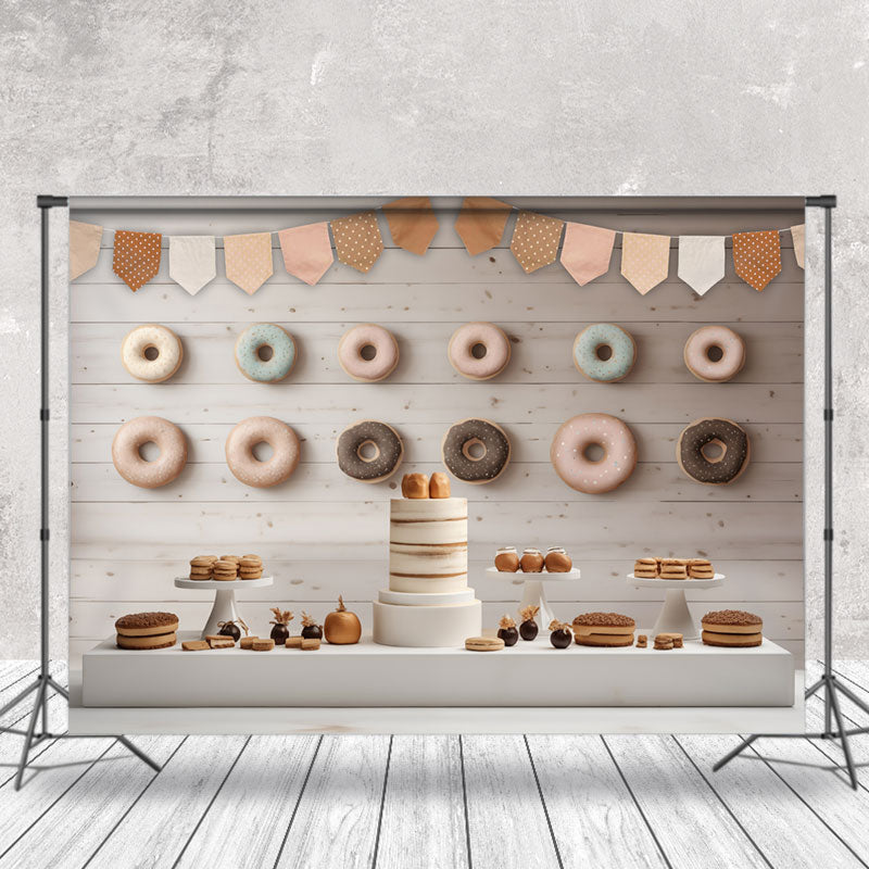 Aperturee - Wood Wall Donut Dessert Birthday Cake Smash Backdrop