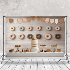 Aperturee - Wood Wall Donut Dessert Birthday Cake Smash Backdrop