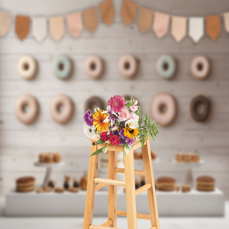 Aperturee - Wood Wall Donut Dessert Birthday Cake Smash Backdrop