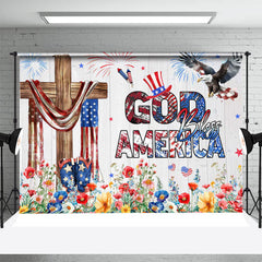 Aperturee - Wood Wall USA Flag Floral Independence Day Backdrop