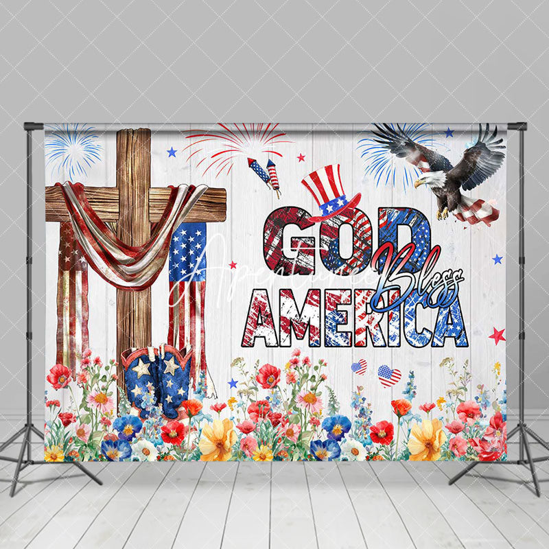 Aperturee - Wood Wall USA Flag Floral Independence Day Backdrop