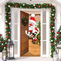 Aperturee - Wood Xmas Tree Santa Claus Elk Christmas Door Cover