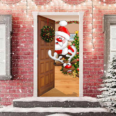 Aperturee - Wood Xmas Tree Santa Claus Elk Christmas Door Cover