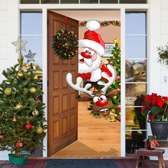 Aperturee - Wood Xmas Tree Santa Claus Elk Christmas Door Cover