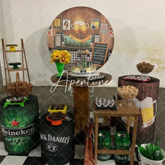 Aperturee Wooden Beer Bar Themed Circle Happy Birthday Backdrop