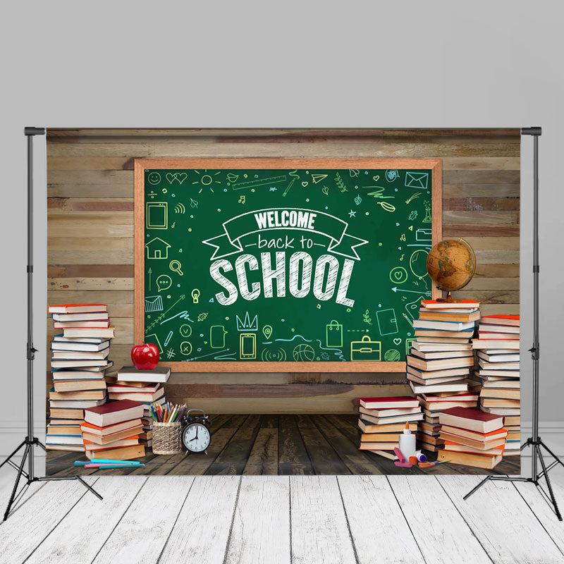 Aperturee - Wooden Blackboard Books Back To School Backdrop