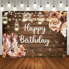 Aperturee - Wooden Cowboy Floral Light Bokeh Birthday Backdrop