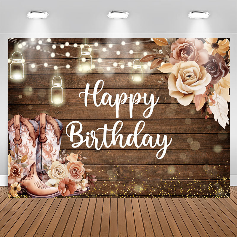 Aperturee - Wooden Cowboy Floral Light Bokeh Birthday Backdrop