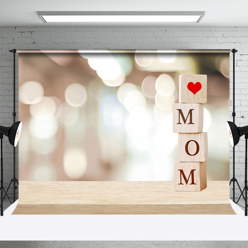 Aperturee - Wooden Cube Bokeh Lights Happy Mothers Day Backdrop