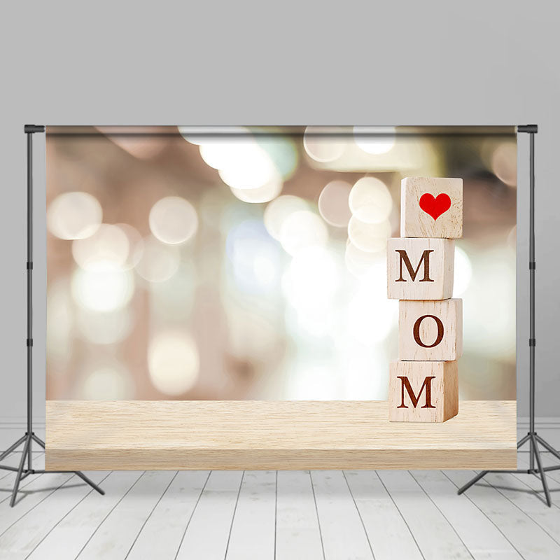 Aperturee - Wooden Cube Bokeh Lights Happy Mothers Day Backdrop