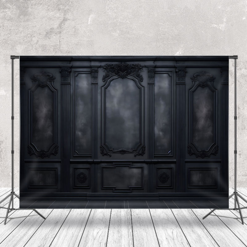 Aperturee - Wooden Dark Black Carved Pattern Retro Wall Backdrop