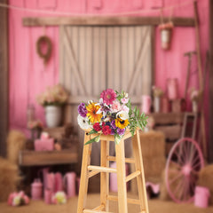 Aperturee - Wooden Door Pink Wall Cowgirl Birthday Backdrop