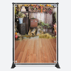 Aperturee - Wooden Floor Hay Vintage Cabinet Autumn Backdrop