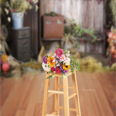 Aperturee - Wooden Floor Hay Vintage Cabinet Autumn Backdrop